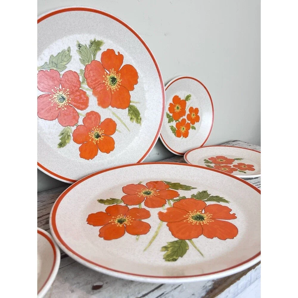 Vintage Lenox Dinnerware “Fire Flower” (Set Of 7) Retro Cottage Home 1970’s